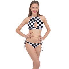 Chess Board Background Design Cross Front Halter Bikini Set by Wegoenart