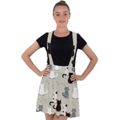 Cute-cat-seamless-pattern Velvet Suspender Skater Skirt by Wegoenart