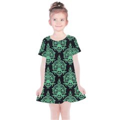 Black And Neon Ornament Damask Vintage Kids  Simple Cotton Dress by ConteMonfrey