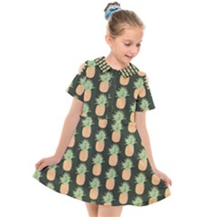 Pineapple Green Kids  Short Sleeve Shirt Dress by ConteMonfrey