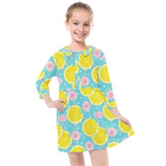 Blue Neon Lemons Kids  Quarter Sleeve Shirt Dress by ConteMonfrey