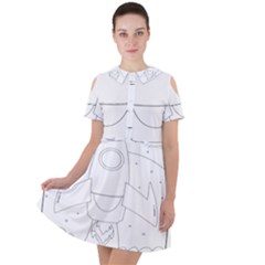 Starship Doodle - Space Elements Short Sleeve Shoulder Cut Out Dress  by ConteMonfrey