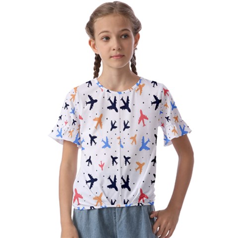 Sky Birds - Airplanes Kids  Cuff Sleeve Scrunch Bottom Tee by ConteMonfrey