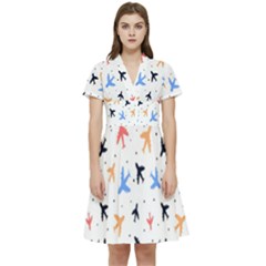 Sky Birds - Airplanes Short Sleeve Waist Detail Dress by ConteMonfrey