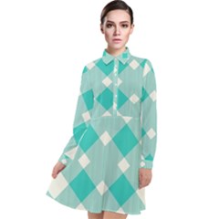 Diagonal Blue Torquoise Long Sleeve Chiffon Shirt Dress by ConteMonfrey