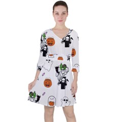 Halloween Jack O Lantern Vector Quarter Sleeve Ruffle Waist Dress by Ravend