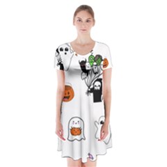 Halloween Jack O Lantern Vector Short Sleeve V-neck Flare Dress by Ravend