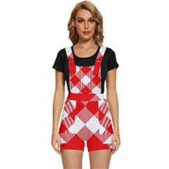 Red And White Diagonal Plaids Short Overalls by ConteMonfrey