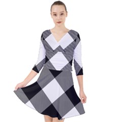 Black And White Diagonal Plaids Quarter Sleeve Front Wrap Dress by ConteMonfrey