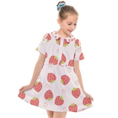 Strawberries Pattern Design Kids  Short Sleeve Shirt Dress by Wegoenart