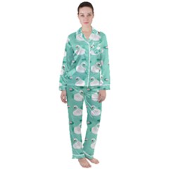 Elegant Swan Seamless Pattern Satin Long Sleeve Pajamas Set by Wegoenart