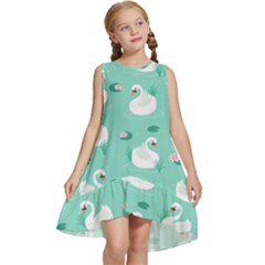 Elegant Swan Seamless Pattern Kids  Frill Swing Dress by Wegoenart