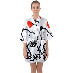 Snoopy Love Half Sleeve Satin Kimono  by Jancukart