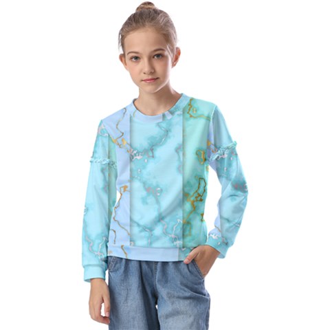 Background-marble-set Kids  Long Sleeve Tee With Frill  by Wegoenart