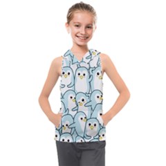 Penguin Pattern Kids  Sleeveless Hoodie by Wegoenart