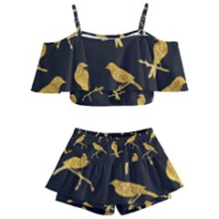 Background-with-golden-birds Kids  Off Shoulder Skirt Bikini by Wegoenart