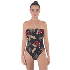 Christmas Pattern With Snowflakes-berries Tie Back One Piece Swimsuit by Wegoenart