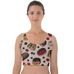 Seamless Pattern With Sweet Cakes Berries Velvet Crop Top by Wegoenart