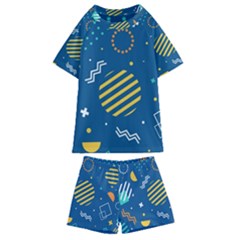 Flat-design-geometric-shapes-background Kids  Swim Tee And Shorts Set by Wegoenart