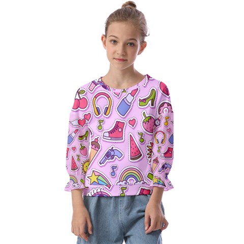 Fashion-patch-set Kids  Cuff Sleeve Top by Wegoenart