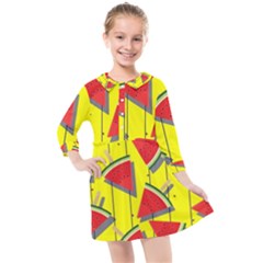 Yellow Watermelon Popsicle  Kids  Quarter Sleeve Shirt Dress by ConteMonfrey