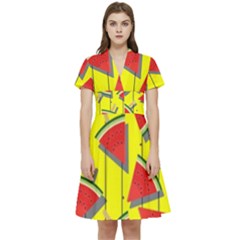 Yellow Watermelon Popsicle  Short Sleeve Waist Detail Dress by ConteMonfrey