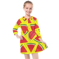 Yellow Watermelon   Kids  Quarter Sleeve Shirt Dress by ConteMonfrey