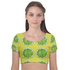 Yellow Lemonade  Velvet Short Sleeve Crop Top  by ConteMonfrey