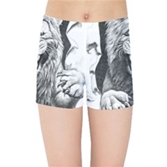 Drawing Angry Male Lion Roar Animal Kids  Sports Shorts by danenraven