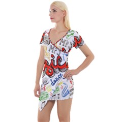 Music-color-elements Short Sleeve Asymmetric Mini Dress by Wegoenart