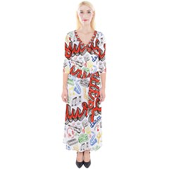 Music-color-elements Quarter Sleeve Wrap Maxi Dress by Wegoenart