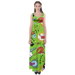 Modern-comics-background-pattern-with-bombs-lightening-jagged-clouds-speech-bubbles Empire Waist Maxi Dress by Wegoenart