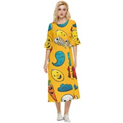 Graffiti Characters Seamless Ornament Double Cuff Midi Dress by Wegoenart