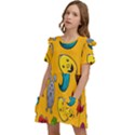 Graffiti Characters Seamless Ornament Kids  Frilly Sleeves Pocket Dress View3