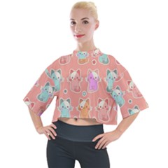 Cute Kawaii Kittens Seamless Pattern Mock Neck Tee by Wegoenart