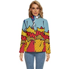 Pow Word Pop Art Style Expression Vector Women s Puffer Bubble Jacket Coat by Wegoenart