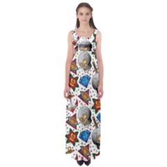 Full Color Flash Tattoo Patterns Empire Waist Maxi Dress by Wegoenart