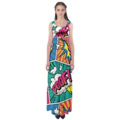 Comic Colorful Seamless Pattern Empire Waist Maxi Dress by Wegoenart