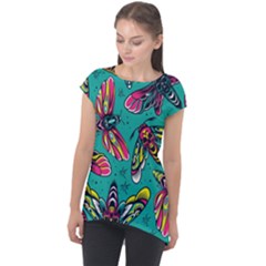 Vintage Colorful Insects Seamless Pattern Cap Sleeve High Low Top by Wegoenart