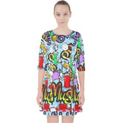 Graffiti Characters Seamless Patterns Quarter Sleeve Pocket Dress by Wegoenart