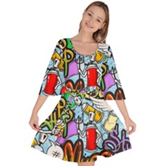 Graffiti Characters Seamless Patterns Velour Kimono Dress by Wegoenart