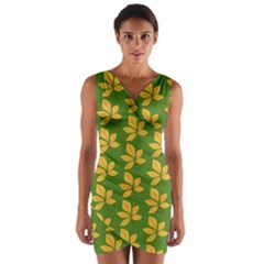 Orange Leaves Green Wrap Front Bodycon Dress by ConteMonfrey