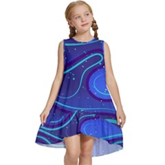 Wavy Abstract Blue Kids  Frill Swing Dress by Ravend