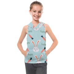 Bunny Carrot Pattern Background Kids  Sleeveless Hoodie by Wegoenart