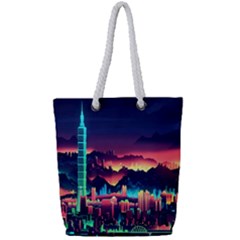 Cityscape Building Painting 3d City Illustration Full Print Rope Handle Tote (small) by danenraven