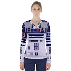 Robot R2d2 R2 D2 Pattern V-neck Long Sleeve Top by Jancukart