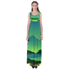 Green Landscape Illustration Nature Empire Waist Maxi Dress by Wegoenart