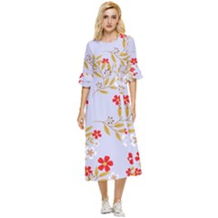 Illustration Pattern Flower Floral Double Cuff Midi Dress by Wegoenart