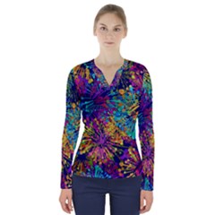 Illustration Graphics Design Art V-neck Long Sleeve Top by Wegoenart