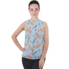 Medicine Items Mock Neck Chiffon Sleeveless Top by SychEva